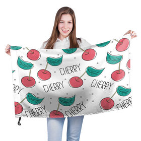 Флаг 3D с принтом Вишенки Cherry в Екатеринбурге, 100% полиэстер | плотность ткани — 95 г/м2, размер — 67 х 109 см. Принт наносится с одной стороны | cherry | белый | вишня | красный | лето | надпись | сад | черенок | черешня | ягода