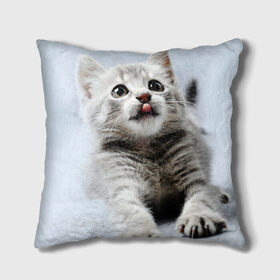 Подушка 3D с принтом серый котенок в Екатеринбурге, наволочка – 100% полиэстер, наполнитель – холлофайбер (легкий наполнитель, не вызывает аллергию). | состоит из подушки и наволочки. Наволочка на молнии, легко снимается для стирки | grey kitten | kitten | котенок | милый котенок | серый котенок