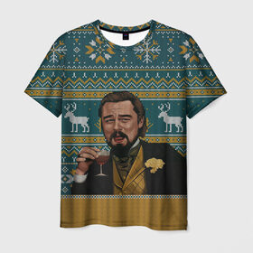 Мужская футболка 3D с принтом Кэлвин Кэнди в Екатеринбурге, 100% полиэфир | прямой крой, круглый вырез горловины, длина до линии бедер | Тематика изображения на принте: джанго особожденный | кэлвин кэнди | леонардо ди каприо | рождественский свитер