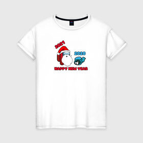 Женская футболка хлопок с принтом Happy New Year - Amoung Us в Екатеринбурге, 100% хлопок | прямой крой, круглый вырез горловины, длина до линии бедер, слегка спущенное плечо | 