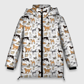 Женская зимняя куртка 3D с принтом Узор собаки много в Екатеринбурге, верх — 100% полиэстер; подкладка — 100% полиэстер; утеплитель — 100% полиэстер | длина ниже бедра, силуэт Оверсайз. Есть воротник-стойка, отстегивающийся капюшон и ветрозащитная планка. 

Боковые карманы с листочкой на кнопках и внутренний карман на молнии | гав | детский | домашнее животное | животный | звери | команды | лапы | любителю животных | морды | песель | песик | псы | собаки | собачка | узор | хвост | шаблон | щенки