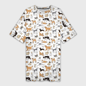 Платье-футболка 3D с принтом Узор собаки много в Екатеринбурге,  |  | гав | детский | домашнее животное | животный | звери | команды | лапы | любителю животных | морды | песель | песик | псы | собаки | собачка | узор | хвост | шаблон | щенки