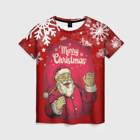 Женская футболка 3D с принтом !Merry Christmas! в Екатеринбурге, 100% полиэфир ( синтетическое хлопкоподобное полотно) | прямой крой, круглый вырез горловины, длина до линии бедер | 