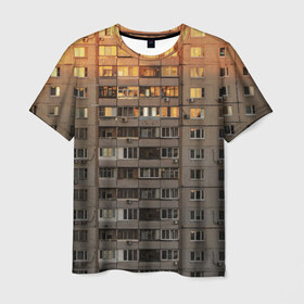 Мужская футболка 3D с принтом Панелька в Екатеринбурге, 100% полиэфир | прямой крой, круглый вырез горловины, длина до линии бедер | архитектура | грусть | здание | панелька | панельный дом | россия | советский | ссср | фото | эстетика