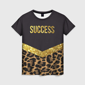 Женская футболка 3D с принтом Success в Екатеринбурге, 100% полиэфир ( синтетическое хлопкоподобное полотно) | прямой крой, круглый вырез горловины, длина до линии бедер | success | swag | блеск | блестки | китч | леопард | леопардовый принт | понты | успех | успешные люди | фрик