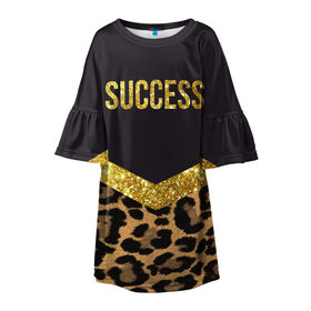 Детское платье 3D с принтом Success в Екатеринбурге, 100% полиэстер | прямой силуэт, чуть расширенный к низу. Круглая горловина, на рукавах — воланы | Тематика изображения на принте: success | swag | блеск | блестки | китч | леопард | леопардовый принт | понты | успех | успешные люди | фрик