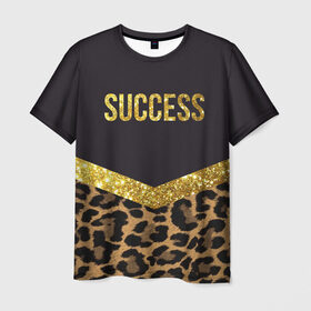 Мужская футболка 3D с принтом Success в Екатеринбурге, 100% полиэфир | прямой крой, круглый вырез горловины, длина до линии бедер | Тематика изображения на принте: success | swag | блеск | блестки | китч | леопард | леопардовый принт | понты | успех | успешные люди | фрик