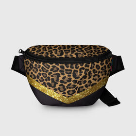 Поясная сумка 3D с принтом Леопардовый принт в Екатеринбурге, 100% полиэстер | плотная ткань, ремень с регулируемой длиной, внутри несколько карманов для мелочей, основное отделение и карман с обратной стороны сумки застегиваются на молнию | success | swagg | блеск | блестки | животнй принт | золотистый | золото | золотой | леопард | леопардовый принт | понты | тигровый