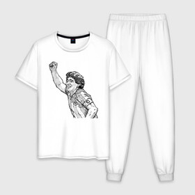 Мужская пижама хлопок с принтом Марадона в Екатеринбурге, 100% хлопок | брюки и футболка прямого кроя, без карманов, на брюках мягкая резинка на поясе и по низу штанин
 | аргентина | диего | капитан | марадона | футбол | чемпион