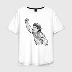 Мужская футболка хлопок Oversize с принтом Марадона в Екатеринбурге, 100% хлопок | свободный крой, круглый ворот, “спинка” длиннее передней части | аргентина | диего | капитан | марадона | футбол | чемпион