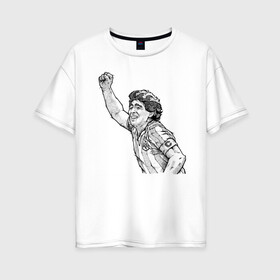 Женская футболка хлопок Oversize с принтом Марадона в Екатеринбурге, 100% хлопок | свободный крой, круглый ворот, спущенный рукав, длина до линии бедер
 | аргентина | диего | капитан | марадона | футбол | чемпион