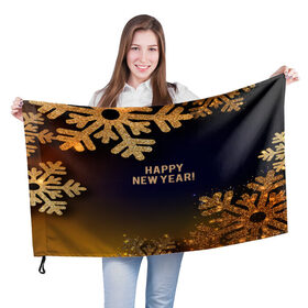 Флаг 3D с принтом Happy New Year! в Екатеринбурге, 100% полиэстер | плотность ткани — 95 г/м2, размер — 67 х 109 см. Принт наносится с одной стороны | 