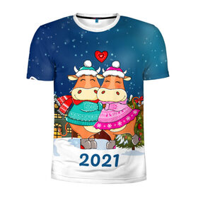 Мужская футболка 3D спортивная с принтом Влюбленные бык и корова 2021 в Екатеринбурге, 100% полиэстер с улучшенными характеристиками | приталенный силуэт, круглая горловина, широкие плечи, сужается к линии бедра | 2021 | 7 января | bull | newyear | santa | бык | быки | бычок | год быка | дед мороз | корова | новогодние каникулы | новогодние праздники | новый 2021 | новый год | новый год 2021 | рождество | сани | санта | санта клаус