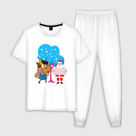 Мужская пижама хлопок с принтом Санта и бык Новый год 2021 в Екатеринбурге, 100% хлопок | брюки и футболка прямого кроя, без карманов, на брюках мягкая резинка на поясе и по низу штанин
 | 
