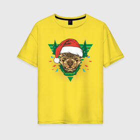 Женская футболка хлопок Oversize с принтом Christmas Dog в Екатеринбурге, 100% хлопок | свободный крой, круглый ворот, спущенный рукав, длина до линии бедер
 | 