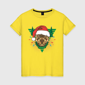 Женская футболка хлопок с принтом Christmas Dog в Екатеринбурге, 100% хлопок | прямой крой, круглый вырез горловины, длина до линии бедер, слегка спущенное плечо | 