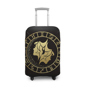 Чехол для чемодана 3D с принтом Близнецы в Екатеринбурге, 86% полиэфир, 14% спандекс | двустороннее нанесение принта, прорези для ручек и колес | близнецы | знаки зодиака | золотой рисунок | черный фон