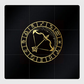 Магнитный плакат 3Х3 с принтом Стрелец в Екатеринбурге, Полимерный материал с магнитным слоем | 9 деталей размером 9*9 см | знаки зодиака | золотой рисунок | стрелец | черный фон