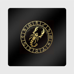 Магнит виниловый Квадрат с принтом Скорпион в Екатеринбурге, полимерный материал с магнитным слоем | размер 9*9 см, закругленные углы | знаки зодиака | золотой рисунок | скорпион | черный фон