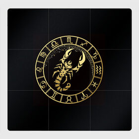 Магнитный плакат 3Х3 с принтом Скорпион в Екатеринбурге, Полимерный материал с магнитным слоем | 9 деталей размером 9*9 см | знаки зодиака | золотой рисунок | скорпион | черный фон