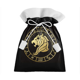 Подарочный 3D мешок с принтом Лев в Екатеринбурге, 100% полиэстер | Размер: 29*39 см | знаки зодиака | золотой рисунок | лев | черный фон
