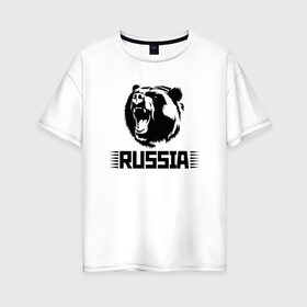 Женская футболка хлопок Oversize с принтом Russia в Екатеринбурге, 100% хлопок | свободный крой, круглый ворот, спущенный рукав, длина до линии бедер
 | bear | russia | медведь | мишка | россия | рф | черный