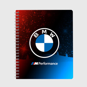 Тетрадь с принтом BMW - Снежный в Екатеринбурге, 100% бумага | 48 листов, плотность листов — 60 г/м2, плотность картонной обложки — 250 г/м2. Листы скреплены сбоку удобной пружинной спиралью. Уголки страниц и обложки скругленные. Цвет линий — светло-серый
 | 2020 | auto | b m w | bmv | bmw | car | logo | moto | performance | power | series | sport | авто | б м в | бмв | год | игра | игры | иьц | лого | логотип | марка | машина | мото | мотоцикл | новогодний | новый | павер | перфоманс | серии |