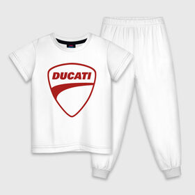 Детская пижама хлопок с принтом Ducati Logo (Z) в Екатеринбурге, 100% хлопок |  брюки и футболка прямого кроя, без карманов, на брюках мягкая резинка на поясе и по низу штанин
 | Тематика изображения на принте: audi | audi ag | corse | ducati | ducati corse | ducati motor holding | hypermotard | multistrada | panigale | scrambler | streetfighter | supersport | дукати | массимо борди | мото | фабио тальони