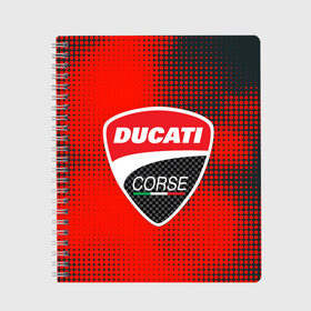 Тетрадь с принтом Ducati Corse (Z) в Екатеринбурге, 100% бумага | 48 листов, плотность листов — 60 г/м2, плотность картонной обложки — 250 г/м2. Листы скреплены сбоку удобной пружинной спиралью. Уголки страниц и обложки скругленные. Цвет линий — светло-серый
 | audi | audi ag | corse | ducati | ducati corse | ducati motor holding | hypermotard | multistrada | panigale | scrambler | streetfighter | supersport | дукати | массимо борди | мото | фабио тальони