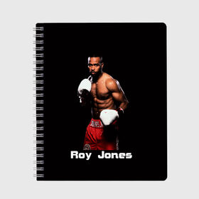 Тетрадь с принтом Roy Jones в Екатеринбурге, 100% бумага | 48 листов, плотность листов — 60 г/м2, плотность картонной обложки — 250 г/м2. Листы скреплены сбоку удобной пружинной спиралью. Уголки страниц и обложки скругленные. Цвет линий — светло-серый
 | boxer | boxing | great boxer | roy jones | roy jones lettering | roy jones print | бокс | боксер | великий боксер | надпись roy jones | принт roy jones | рой джонс