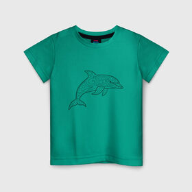 Детская футболка хлопок с принтом Дельфин линейный с узорами в Екатеринбурге, 100% хлопок | круглый вырез горловины, полуприлегающий силуэт, длина до линии бедер | дельфин | животное | линейный | морское | океанское | узоры | чёрно  белый