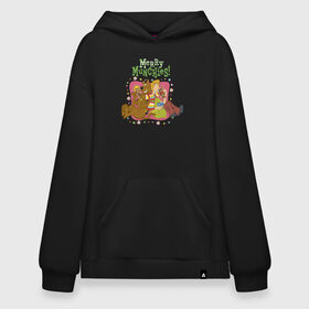 Худи SuperOversize хлопок с принтом Merry munchies в Екатеринбурге, 70% хлопок, 30% полиэстер, мягкий начес внутри | карман-кенгуру, эластичная резинка на манжетах и по нижней кромке, двухслойный капюшон
 | 005850 | scooby doo | shaggy | vdkotan | велма | дафна | скуби | скуби ду | шэгги