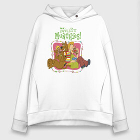 Женское худи Oversize хлопок с принтом Merry munchies в Екатеринбурге, френч-терри — 70% хлопок, 30% полиэстер. Мягкий теплый начес внутри —100% хлопок | боковые карманы, эластичные манжеты и нижняя кромка, капюшон на магнитной кнопке | 005850 | scooby doo | shaggy | vdkotan | велма | дафна | скуби | скуби ду | шэгги