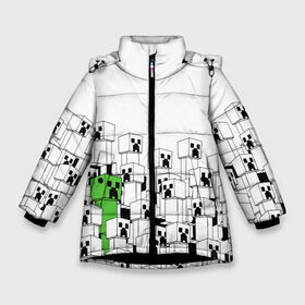 Зимняя куртка для девочек 3D с принтом Minecraft Крипер в Екатеринбурге, ткань верха — 100% полиэстер; подклад — 100% полиэстер, утеплитель — 100% полиэстер. | длина ниже бедра, удлиненная спинка, воротник стойка и отстегивающийся капюшон. Есть боковые карманы с листочкой на кнопках, утяжки по низу изделия и внутренний карман на молнии. 

Предусмотрены светоотражающий принт на спинке, радужный светоотражающий элемент на пуллере молнии и на резинке для утяжки. | creeper | game | зомби | игра | крипер | майн | майнкрафт | монстр