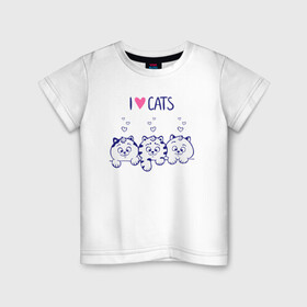 Детская футболка хлопок с принтом I love cats в Екатеринбурге, 100% хлопок | круглый вырез горловины, полуприлегающий силуэт, длина до линии бедер | Тематика изображения на принте: cat | cats | i love | i love cats | love | love cats | three cats | кот | котенок | коты | котята | котята сердечки | кошки сердечки | люблю котов | люблю кошек | сердечки | три кота | три котенка | три кошки | я люблю
