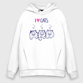 Мужское худи Oversize хлопок с принтом I love cats в Екатеринбурге, френч-терри — 70% хлопок, 30% полиэстер. Мягкий теплый начес внутри —100% хлопок | боковые карманы, эластичные манжеты и нижняя кромка, капюшон на магнитной кнопке | Тематика изображения на принте: cat | cats | i love | i love cats | love | love cats | three cats | кот | котенок | коты | котята | котята сердечки | кошки сердечки | люблю котов | люблю кошек | сердечки | три кота | три котенка | три кошки | я люблю