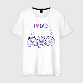 Мужская футболка хлопок с принтом I love cats в Екатеринбурге, 100% хлопок | прямой крой, круглый вырез горловины, длина до линии бедер, слегка спущенное плечо. | cat | cats | i love | i love cats | love | love cats | three cats | кот | котенок | коты | котята | котята сердечки | кошки сердечки | люблю котов | люблю кошек | сердечки | три кота | три котенка | три кошки | я люблю