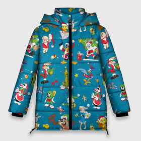 Женская зимняя куртка 3D с принтом Looney Tunes Christmas в Екатеринбурге, верх — 100% полиэстер; подкладка — 100% полиэстер; утеплитель — 100% полиэстер | длина ниже бедра, силуэт Оверсайз. Есть воротник-стойка, отстегивающийся капюшон и ветрозащитная планка. 

Боковые карманы с листочкой на кнопках и внутренний карман на молнии | bugs | bunny | cat | coyote | daffy | duck | looney | marvin | pig | porky | sylvester | tunes | tweety | vdzajul | wile | багз | бани | банни | вайл | дак | даффи | дьявол | койот | кот | лола | марвин | марсианин | пиг | порки | силь
