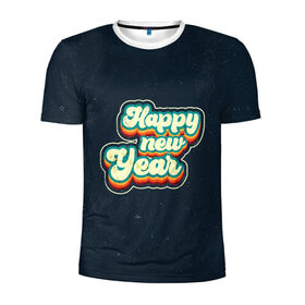Мужская футболка 3D спортивная с принтом Happy New Year Vintage в Екатеринбурге, 100% полиэстер с улучшенными характеристиками | приталенный силуэт, круглая горловина, широкие плечи, сужается к линии бедра | 