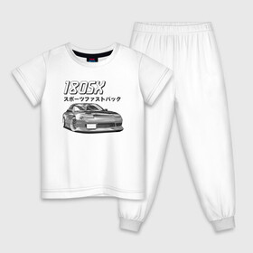 Детская пижама хлопок с принтом Nissan 180SX в Екатеринбурге, 100% хлопок |  брюки и футболка прямого кроя, без карманов, на брюках мягкая резинка на поясе и по низу штанин
 | Тематика изображения на принте: jdm | nissan | stance | ниссан | тюнинг