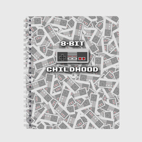 Тетрадь с принтом 8-bit childhood в Екатеринбурге, 100% бумага | 48 листов, плотность листов — 60 г/м2, плотность картонной обложки — 250 г/м2. Листы скреплены сбоку удобной пружинной спиралью. Уголки страниц и обложки скругленные. Цвет линий — светло-серый
 | 8 bit | 8 бит | dendy | nes | nintendo | денди | джойстик | нинтендо