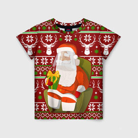 Детская футболка 3D с принтом Санта с защитным экраном в Екатеринбурге, 100% гипоаллергенный полиэфир | прямой крой, круглый вырез горловины, длина до линии бедер, чуть спущенное плечо, ткань немного тянется | deer | happy new year | new year | santa | защитный экран | корона | коронавирус | новогодний свитер | новый год | санта | санта клаус | свитер | свитер с маской | свитер с оленями