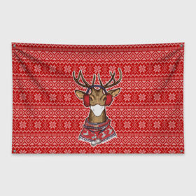 Флаг-баннер с принтом Deer in a medical mask в Екатеринбурге, 100% полиэстер | размер 67 х 109 см, плотность ткани — 95 г/м2; по краям флага есть четыре люверса для крепления | deer | happy new year | new year | santa | защитный экран | корона | коронавирус | новогодний свитер | новый год | свитер | свитер с маской | свитер с оленями