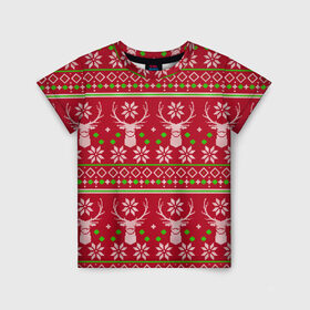 Детская футболка 3D с принтом Viral sweater в Екатеринбурге, 100% гипоаллергенный полиэфир | прямой крой, круглый вырез горловины, длина до линии бедер, чуть спущенное плечо, ткань немного тянется | Тематика изображения на принте: deer | happy new year | new year | santa | защитный экран | корона | коронавирус | новогодний свитер | новый год | свитер | свитер с маской | свитер с оленями