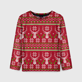 Детский лонгслив 3D с принтом Viral sweater в Екатеринбурге, 100% полиэстер | длинные рукава, круглый вырез горловины, полуприлегающий силуэт
 | Тематика изображения на принте: deer | happy new year | new year | santa | защитный экран | корона | коронавирус | новогодний свитер | новый год | свитер | свитер с маской | свитер с оленями
