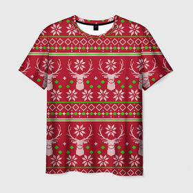 Мужская футболка 3D с принтом Viral sweater в Екатеринбурге, 100% полиэфир | прямой крой, круглый вырез горловины, длина до линии бедер | deer | happy new year | new year | santa | защитный экран | корона | коронавирус | новогодний свитер | новый год | свитер | свитер с маской | свитер с оленями
