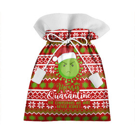 Подарочный 3D мешок с принтом Merry Quarantine в Екатеринбурге, 100% полиэстер | Размер: 29*39 см | deer | happy new year | new year | quarantine | santa | защитный экран | карантин | корона | коронавирус | новогодний свитер | новый год | свитер | свитер с маской | свитер с оленями