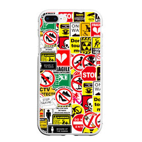 Чехол для iPhone 7Plus/8 Plus матовый с принтом Запрещающие знаки в Екатеринбурге, Силикон | Область печати: задняя сторона чехла, без боковых панелей | danger | sticker bombing | запрещающие знаки | опасность | прикол | стикер бомбинг | череп