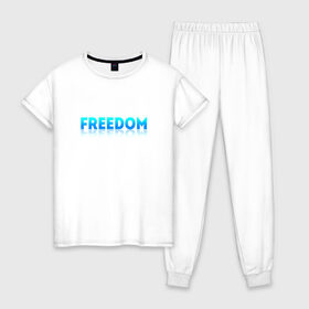 Женская пижама хлопок с принтом Freedom в Екатеринбурге, 100% хлопок | брюки и футболка прямого кроя, без карманов, на брюках мягкая резинка на поясе и по низу штанин | freedom | надпись | свобода | фриман | человек