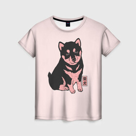 Женская футболка 3D с принтом Щенок Сиба-Ину в Екатеринбурге, 100% полиэфир ( синтетическое хлопкоподобное полотно) | прямой крой, круглый вырез горловины, длина до линии бедер | милота | сиба ину | собака | шиба | щенок